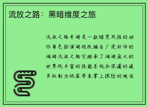 流放之路：黑暗维度之旅